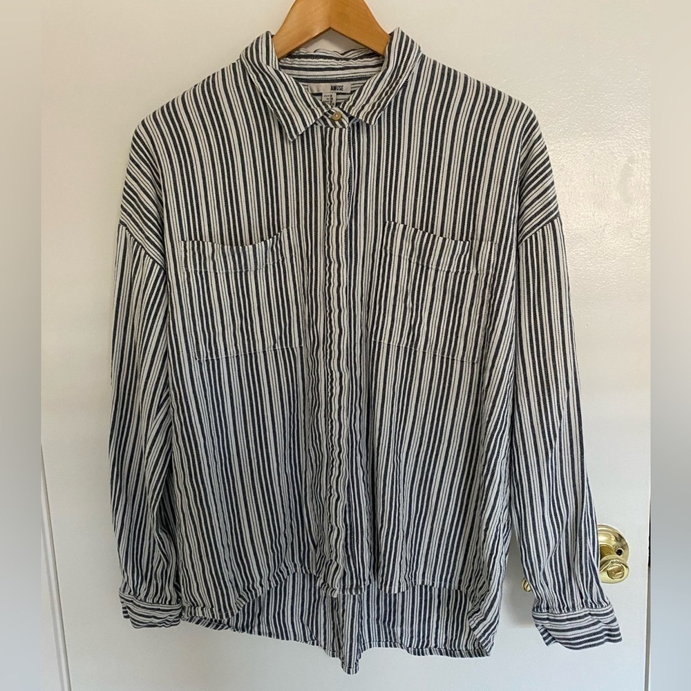 Amuse Society Striped Button Down Long Sleeve Shirt Size Medium
